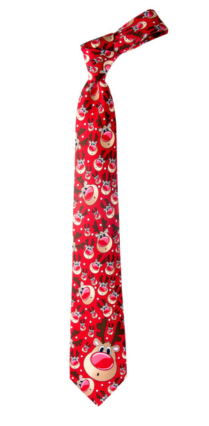 Men's Printed Microfiber Christmas Themed Tie, Red Reindeer