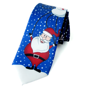 Men's Printed Microfiber Christmas Themed Tie, Blue Snowman