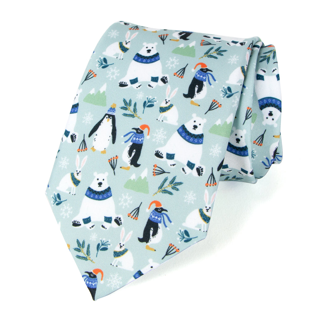 Men's Printed Microfiber Christmas Theme Tie, Polar Bear