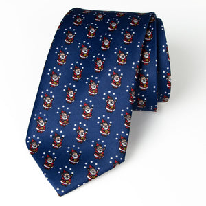 Men's Printed Microfiber Christmas Themed Tie, Blue Santa