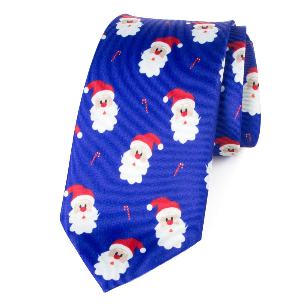 Men's Printed Microfiber Christmas Themed Tie, Santa Face