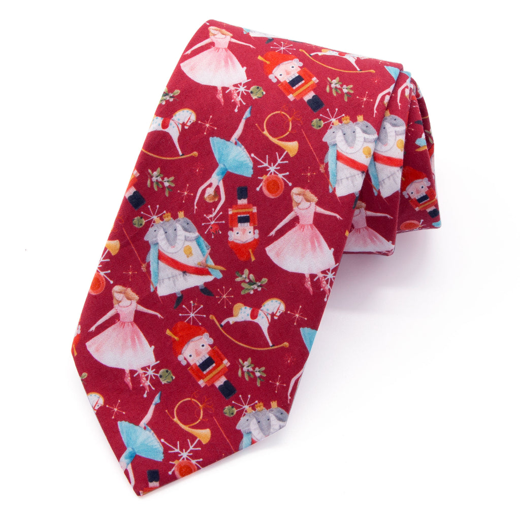 Men's Printed Cotton Christmas Themed Tie, Nutcracker & Ballerina