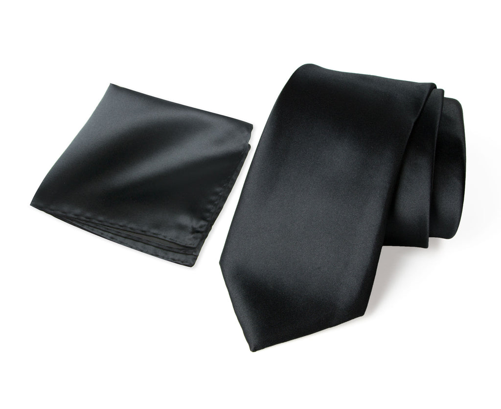 Men's Solid Color Satin Microfiber Tie and Handkerchief Set