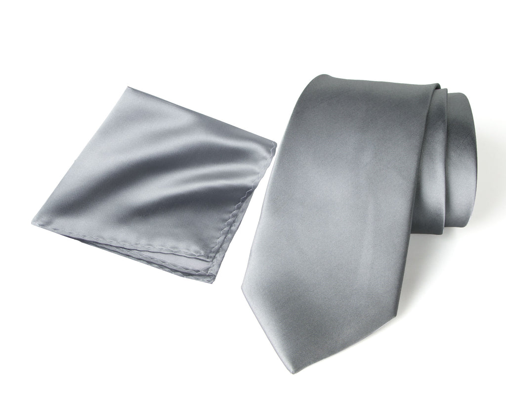 Men's Solid Color Satin Microfiber Tie and Handkerchief Set