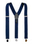 men's navy blue elastic stretch suspenders with genuine leather crosspatch with subtle Spring Notion branding