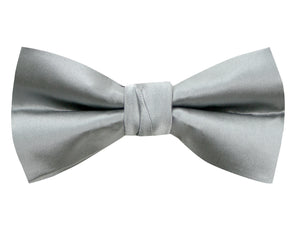 men's grey gray solid color satin microfiber bow tie