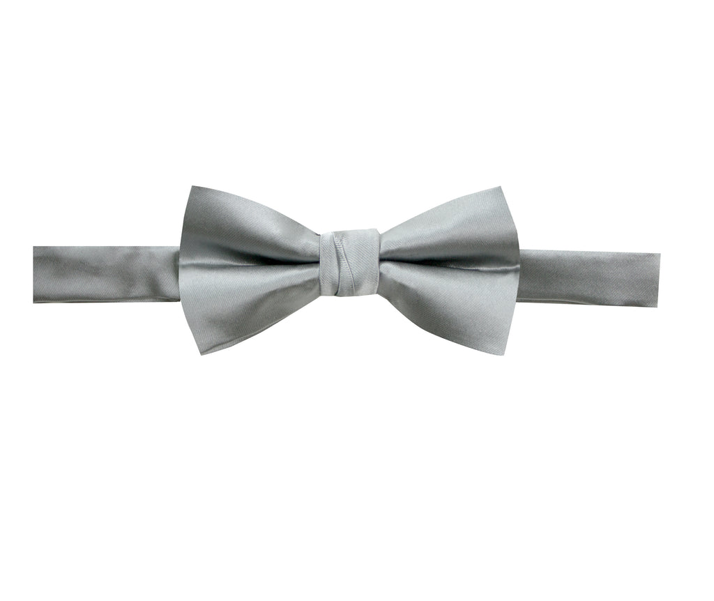 men's grey gray solid color satin microfiber bow tie