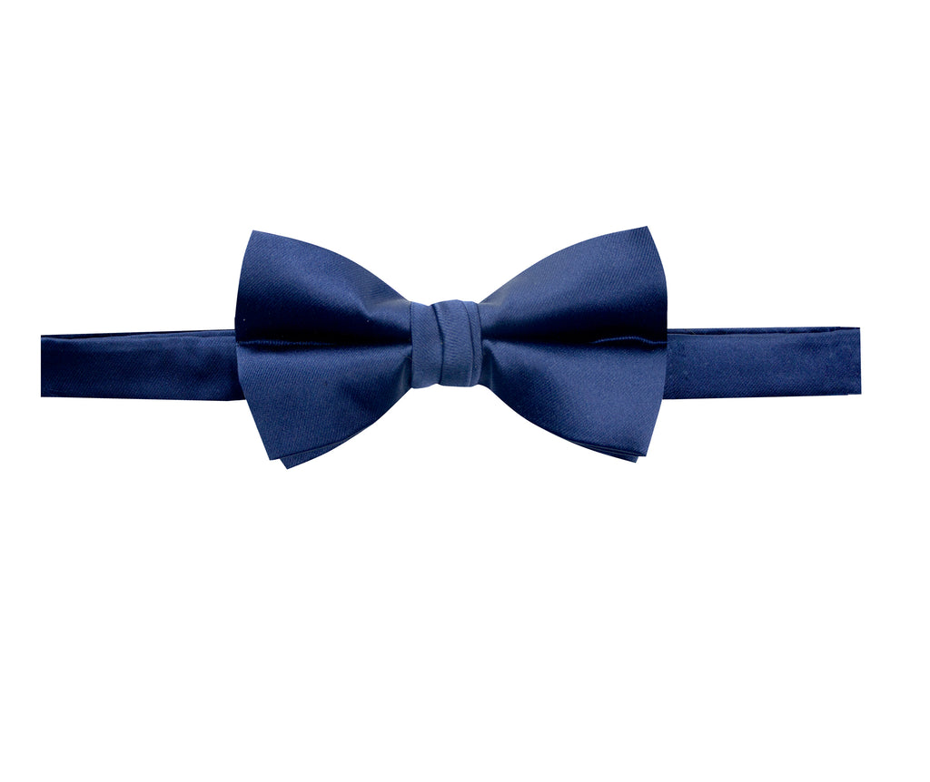 men's navy blue solid color satin microfiber bow tie