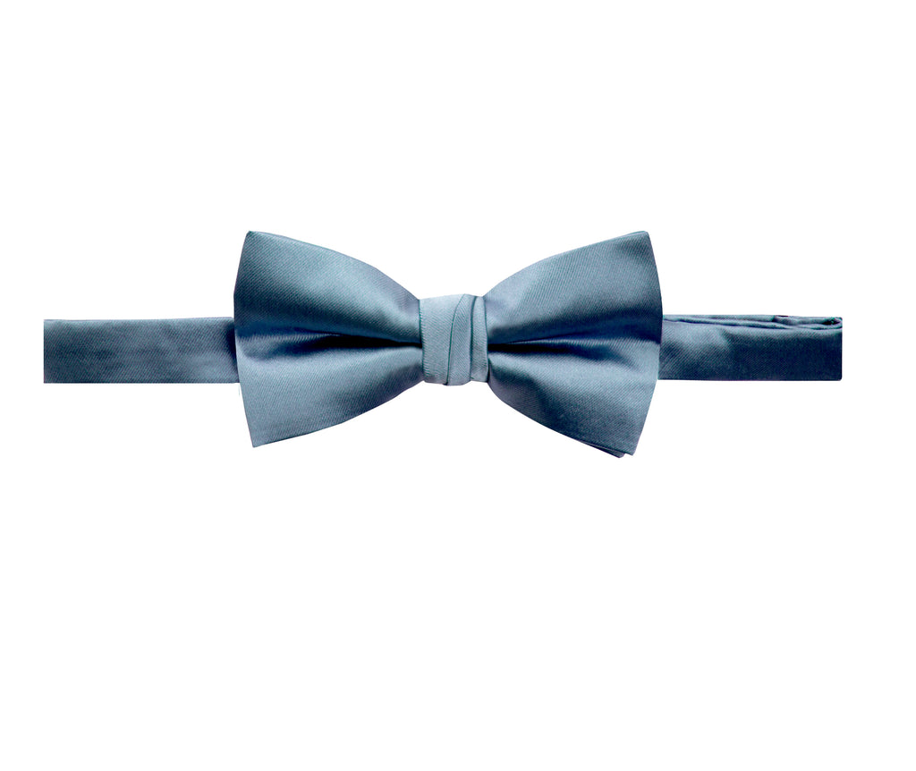 men's stormy blue solid color satin microfiber bow tie