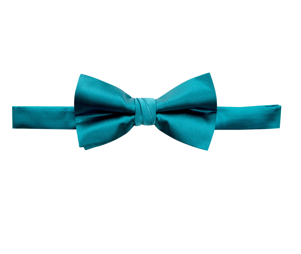 men's teal blue green solid color satin microfiber bow tie