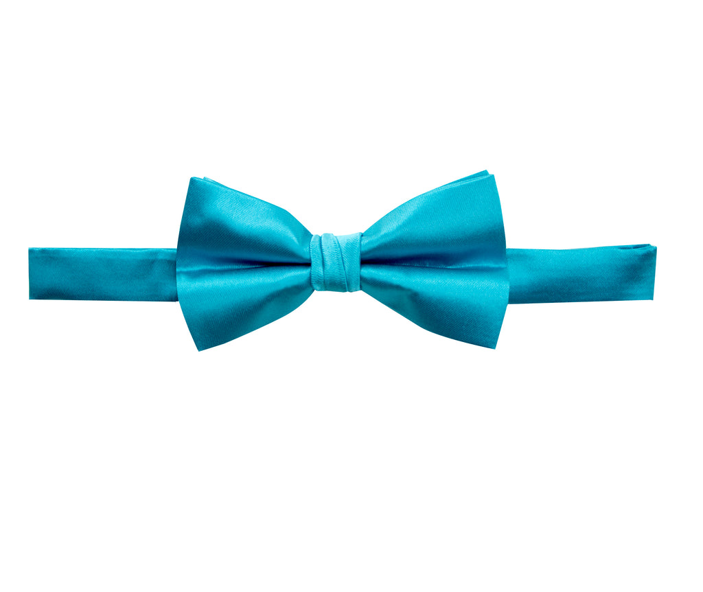 men's turquoise blue green solid color satin microfiber bow tie