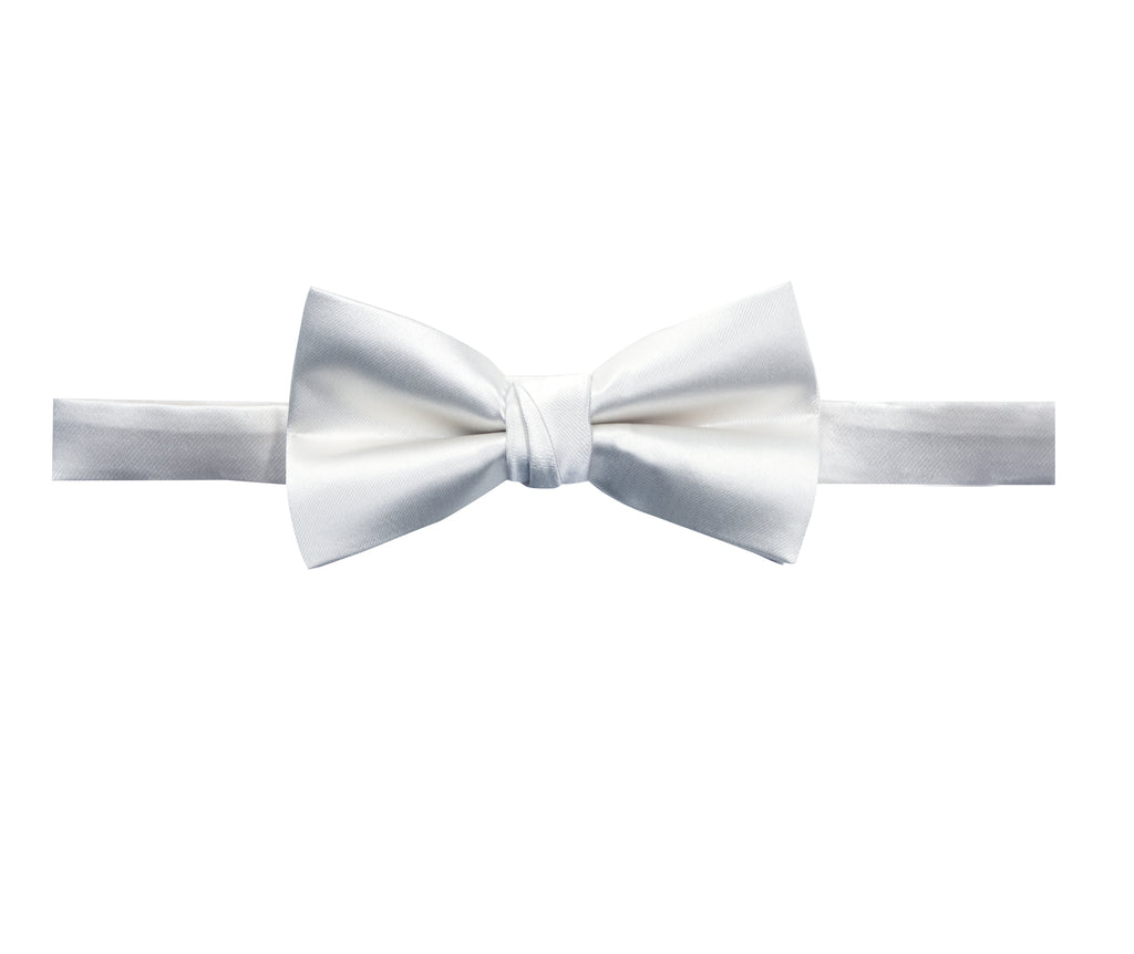 men's white solid color satin microfiber bow tie