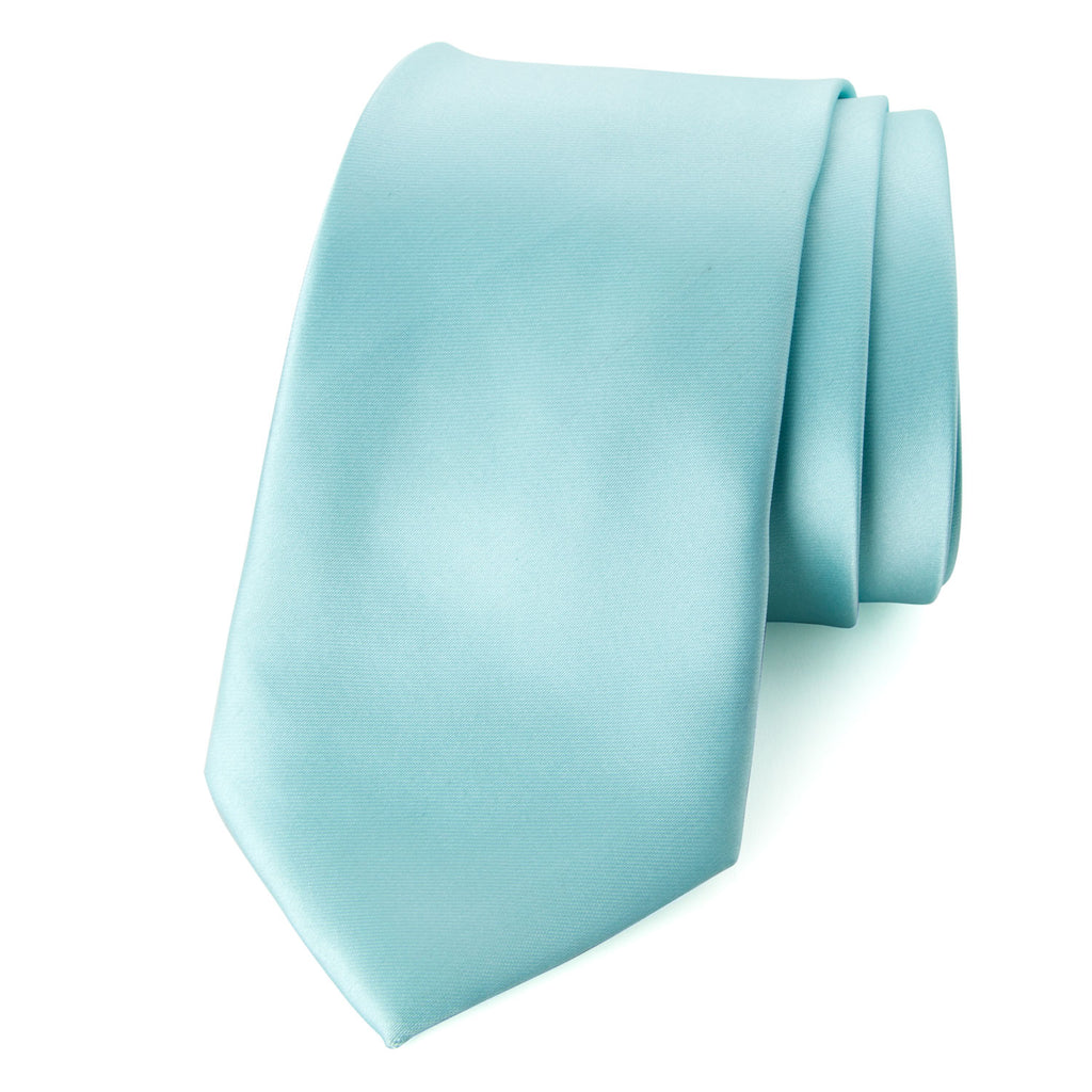men's aqua blue green solid color satin microfiber necktie tie