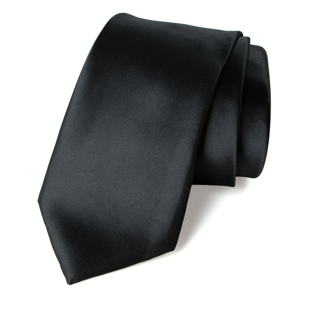 men's black solid color satin microfiber necktie tie