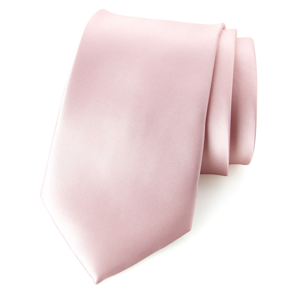 men's blush pink solid color satin microfiber necktie tie