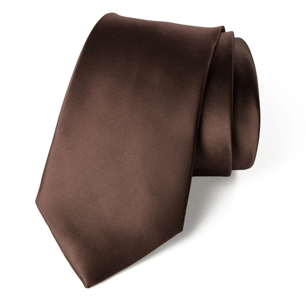 men's brown solid color satin microfiber necktie tie