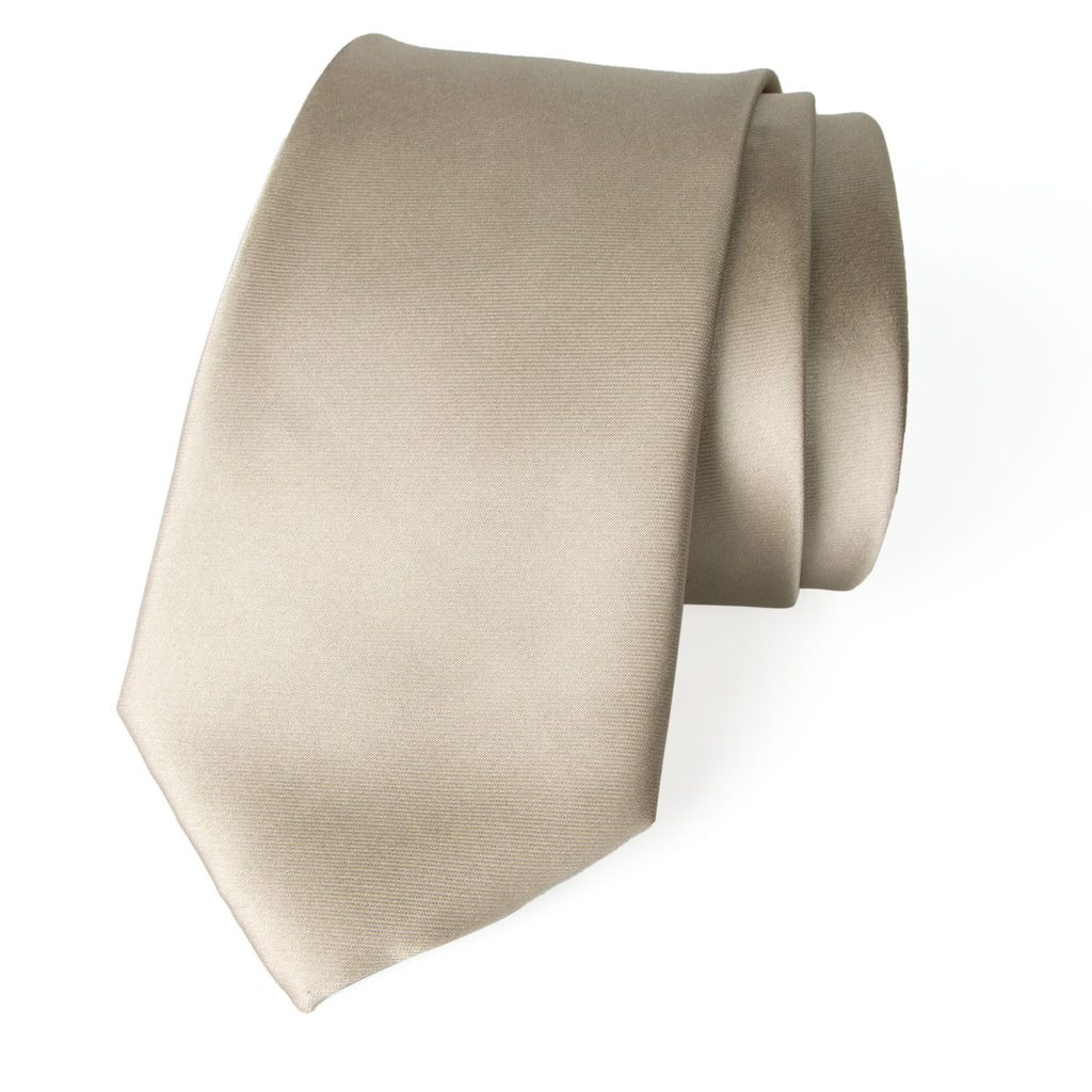 men's champagne beige solid color satin microfiber necktie tie