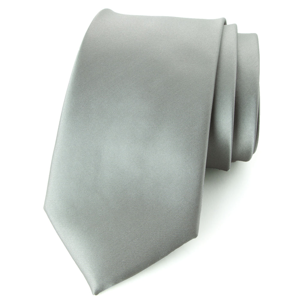 men's grey gray solid color satin microfiber necktie tie