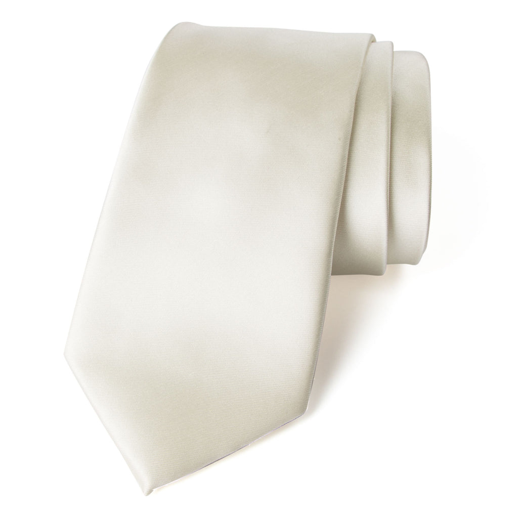 men's ivory solid color satin microfiber necktie tie