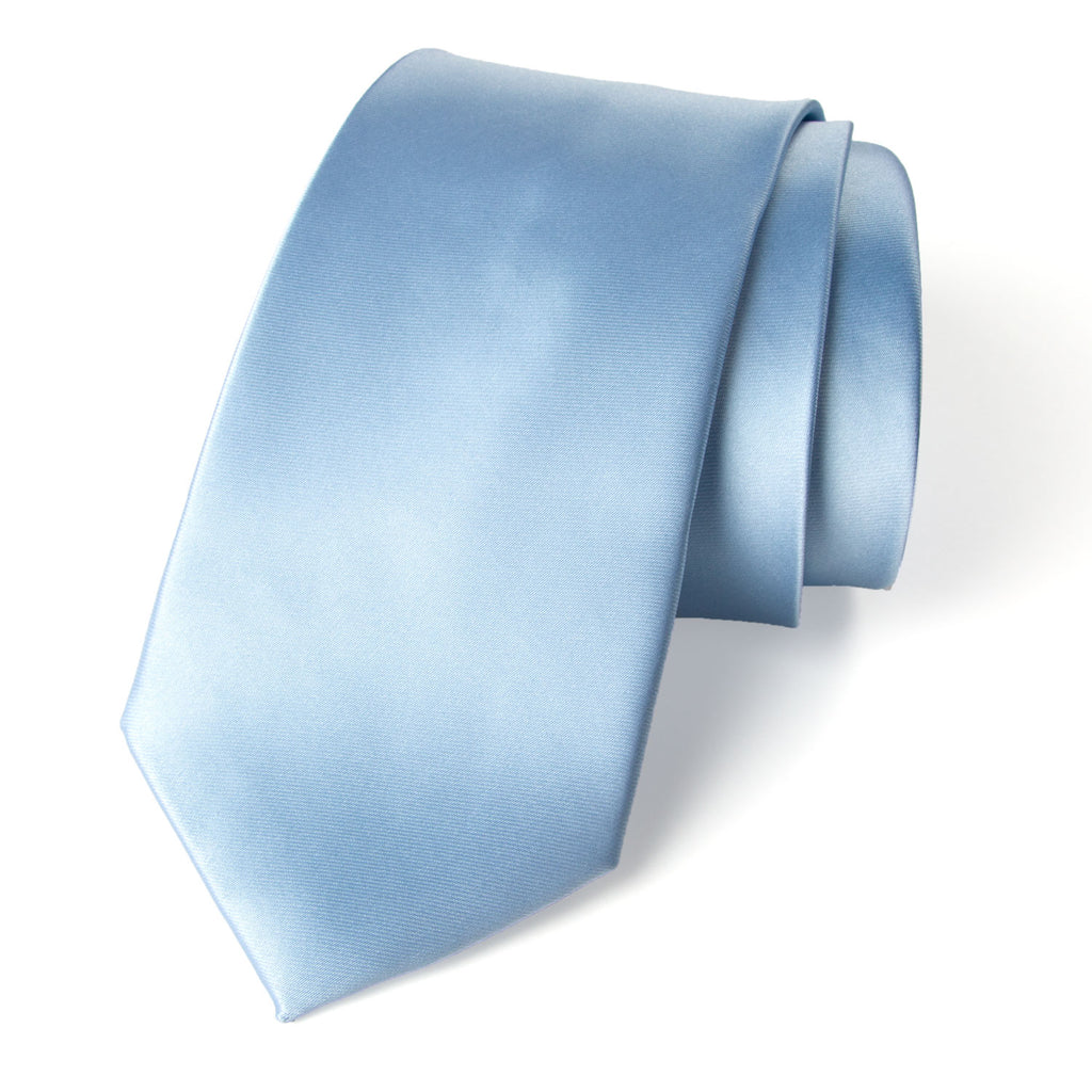 men's light blue solid color satin microfiber necktie tie