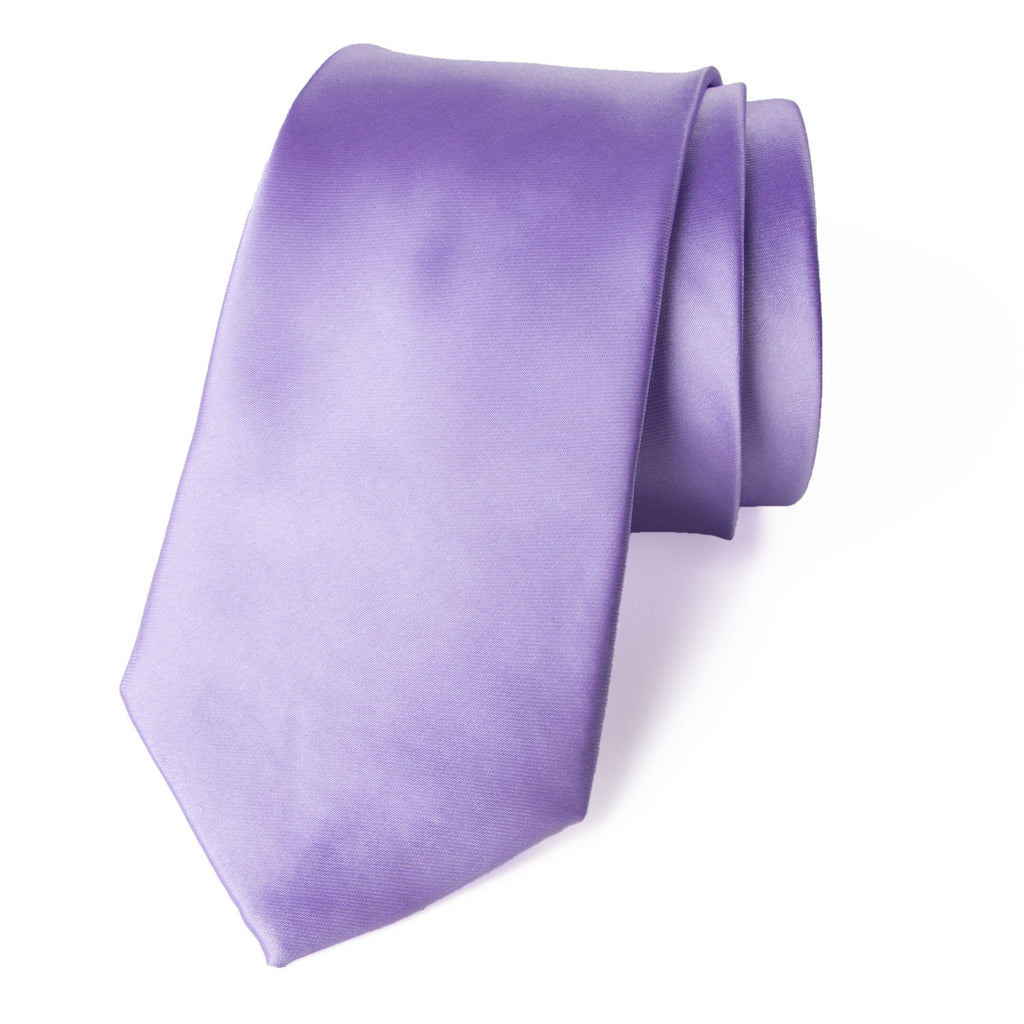 men's lilac lavender purple solid color satin microfiber necktie tie