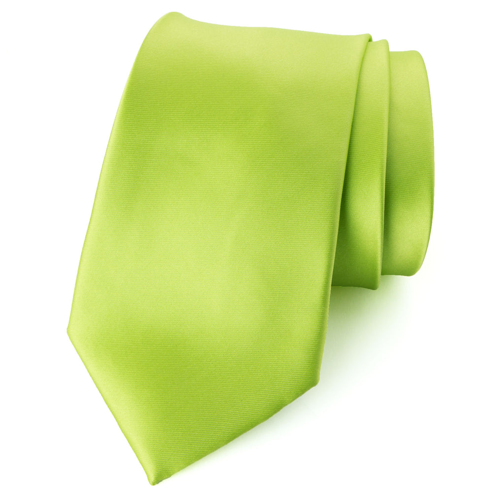 men's lime green solid color satin microfiber necktie tie