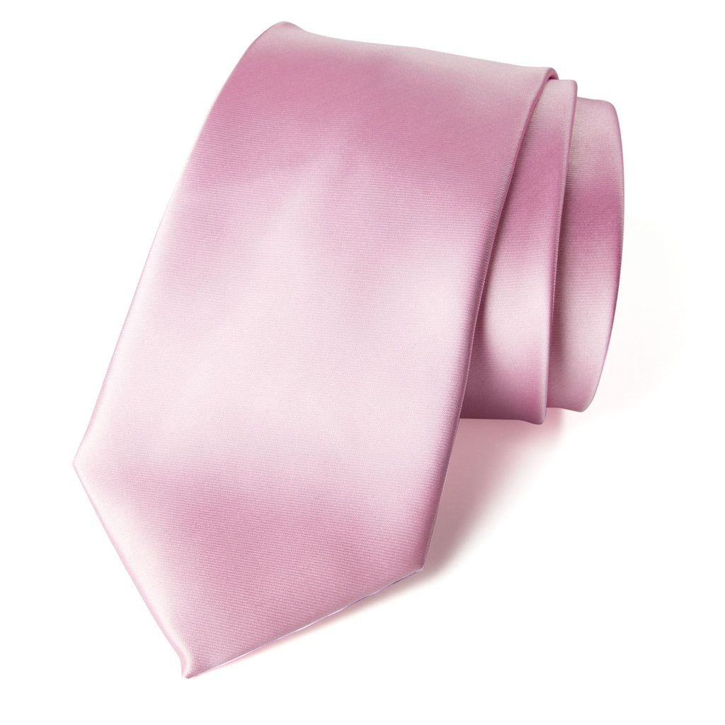 men's light pink solid color satin microfiber necktie tie