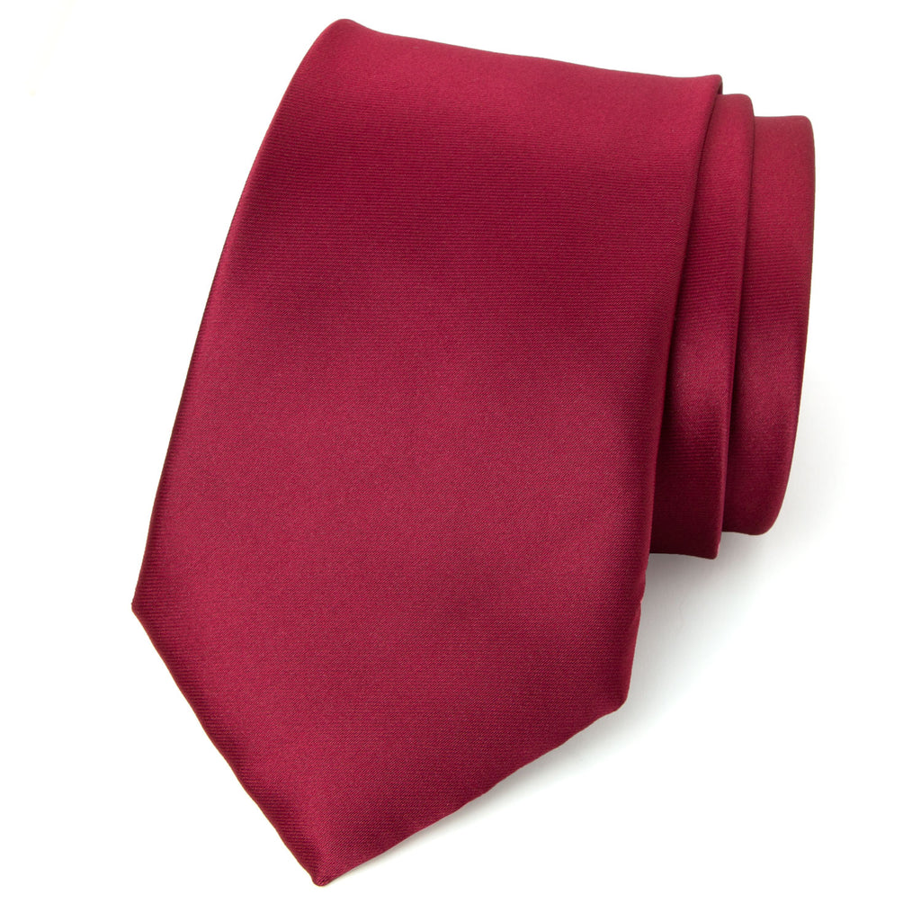 men's red solid color satin microfiber necktie tie