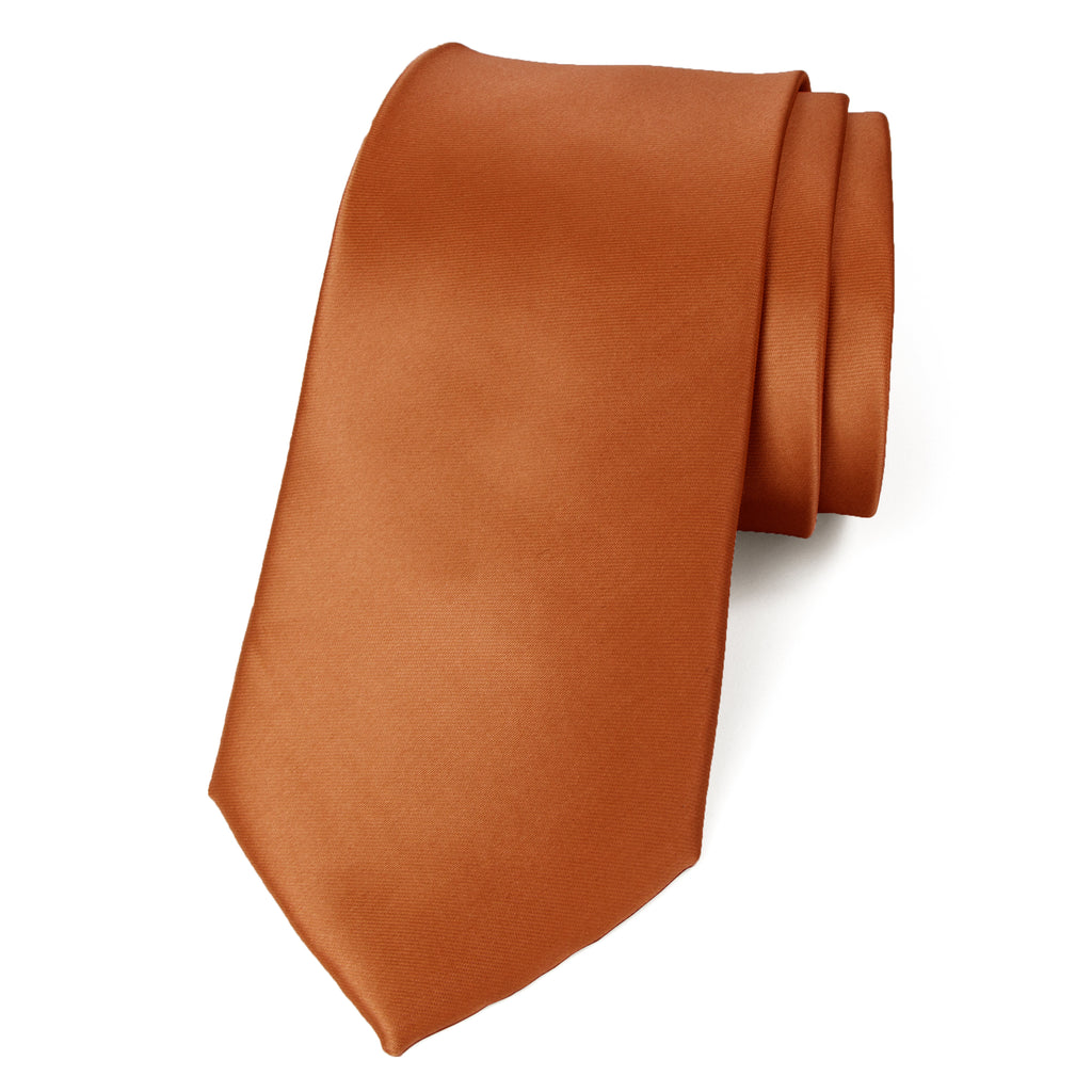 men's rust orange brown solid color satin microfiber necktie tie