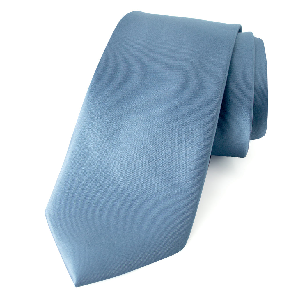 men's steel blue solid color satin microfiber necktie tie