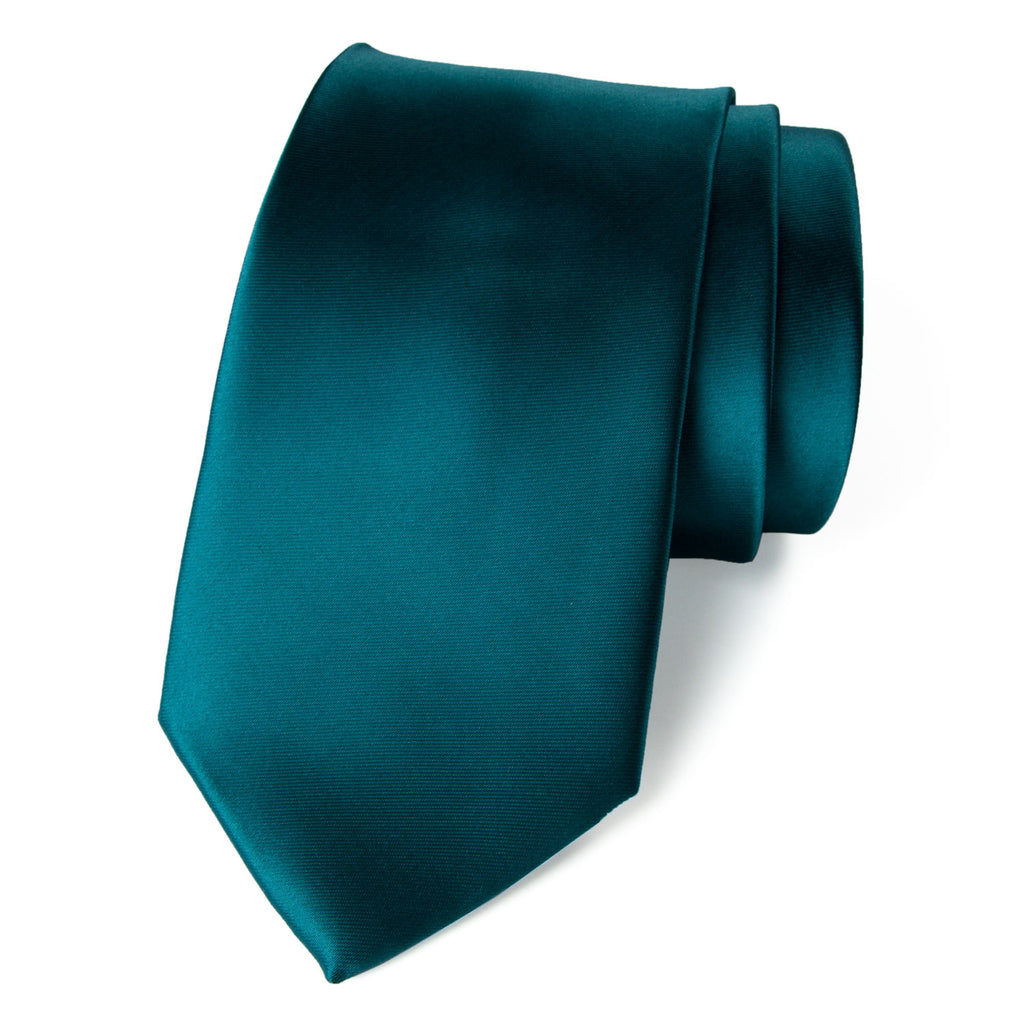 men's teal blue green solid color satin microfiber necktie tie