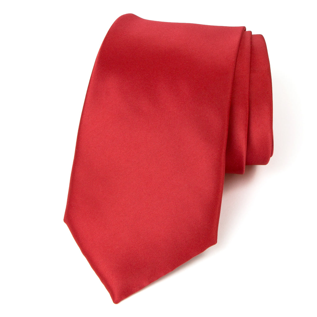 men's true red solid color satin microfiber necktie tie