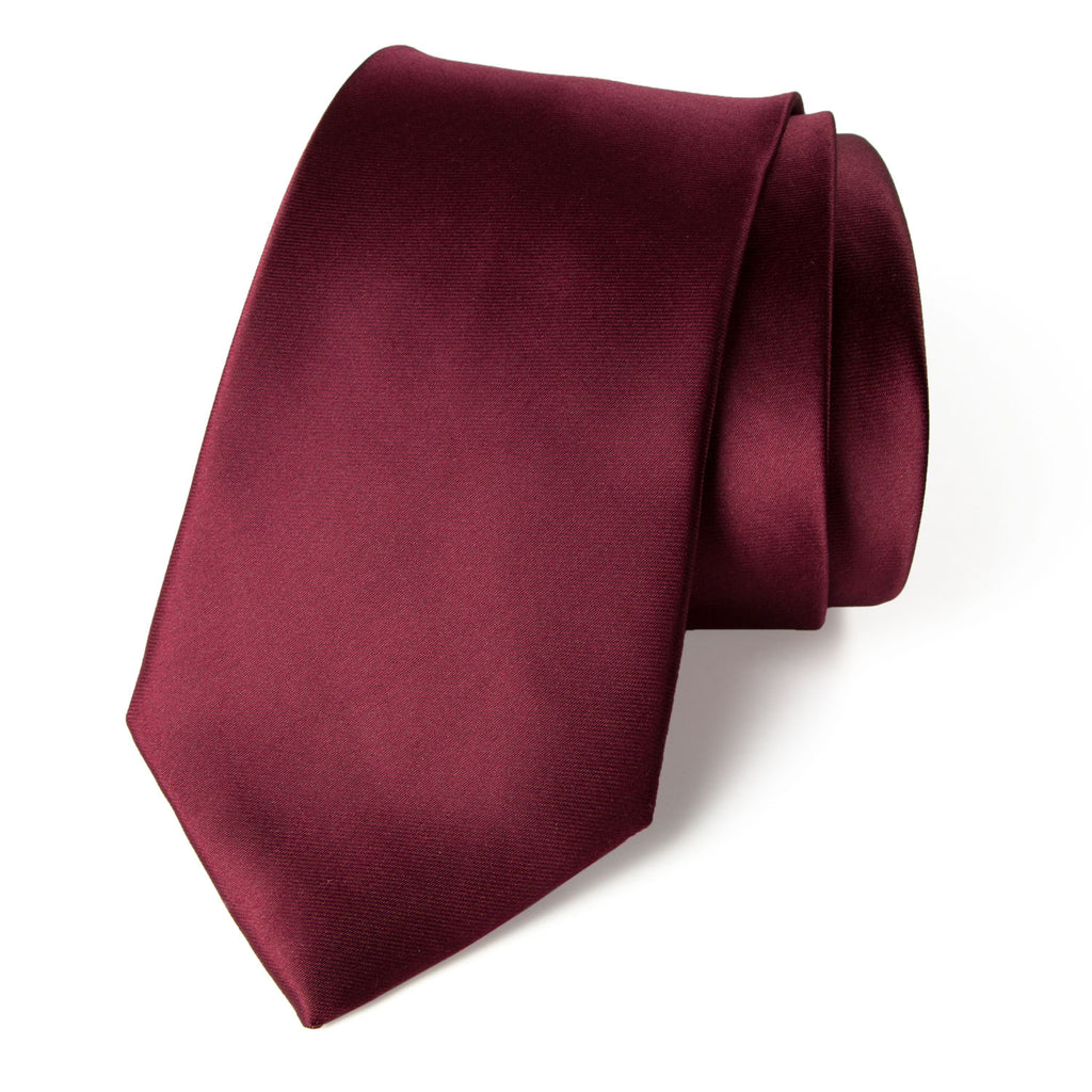 men's burgundy wine solid color satin microfiber necktie tie