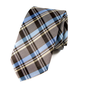 men's brown tartan plaid patterned necktie tie