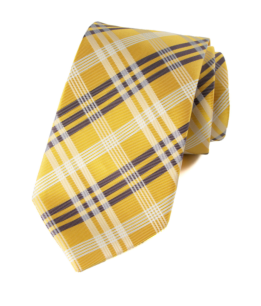 men's yellow plaid patterned necktie tie