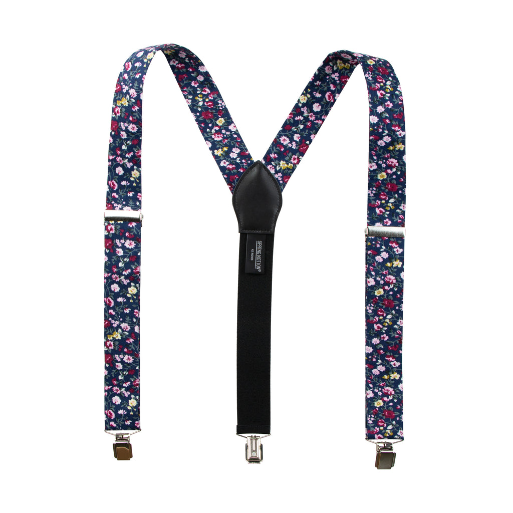 Men's Floral Cotton Suspenders, Navy (Color F23)
