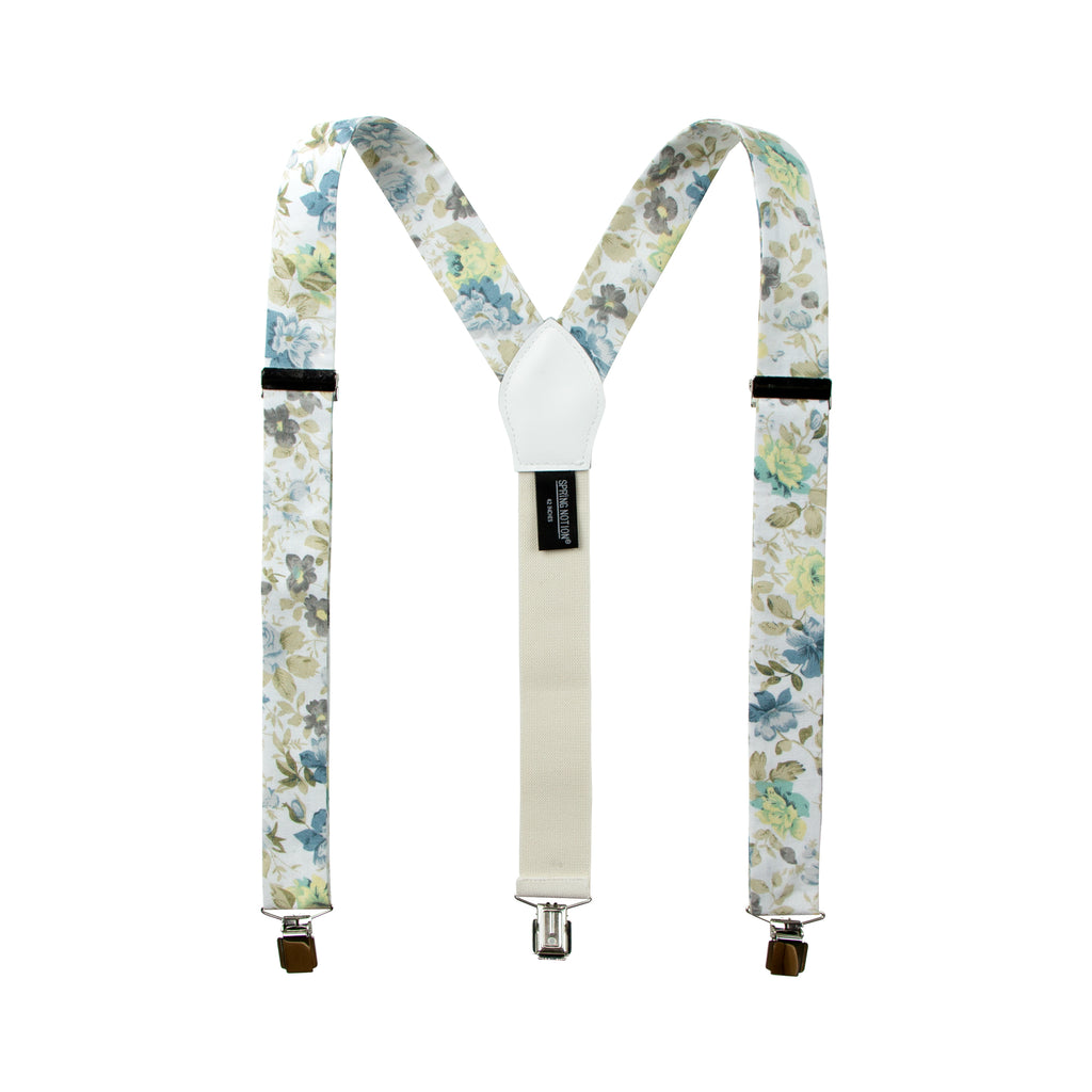 Men's Floral Cotton Suspenders, Sage Yellow (Color F24)