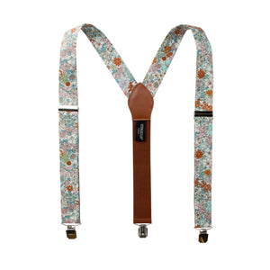 Men's Floral Cotton Suspenders, Blue Pink Sage (Color F27)