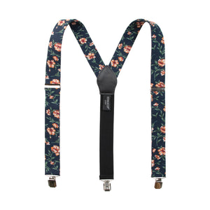 Men's Floral Cotton Suspenders, Navy Orange (Color F35)