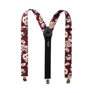 Men's Floral Cotton Suspenders, Burgundy (Color F37)
