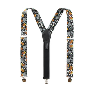 Men's Floral Cotton Suspenders, Black Mustard (Color F41)