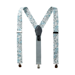 Men's Floral Cotton Suspenders, Dusty Blue (Color F48)
