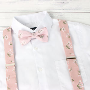 Men's Floral Cotton Suspenders and Bow Tie Set, Blush Pink (Color F13)