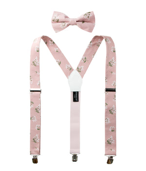 Men's Floral Cotton Suspenders and Bow Tie Set, Blush Pink (Color F13)