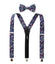 Men's Floral Cotton Suspenders and Bow Tie Set, Navy (Color F23)