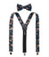 Men's Floral Cotton Suspenders and Bow Tie Set, Navy Orange (Color F35)