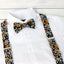 Men's Floral Cotton Suspenders and Bow Tie Set, Black Mustard (Color F41)