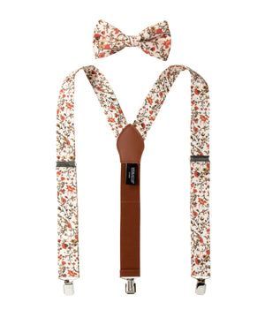 Men's Floral Cotton Suspenders and Bow Tie Set, Sienna (Color F43)