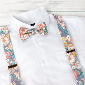 Men's Floral Cotton Suspenders and Bow Tie Set, Lavender Haze (Color F53)