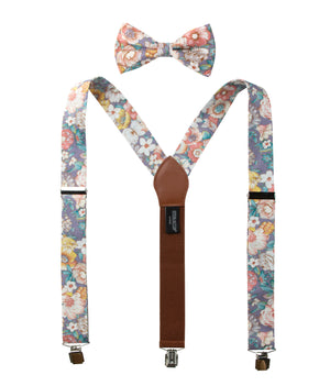Men's Floral Cotton Suspenders and Bow Tie Set, Lavender Haze (Color F53)